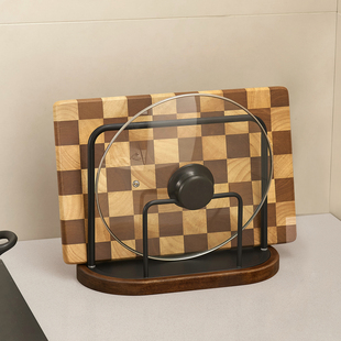 胡桃木锅盖架厨房台面置物架中古风实木放锅铲锅具菜板砧板放置器