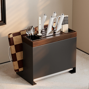 胡桃木菜刀架菜板一体置物架多功能筷勺子砧板刀具实木收纳层架子