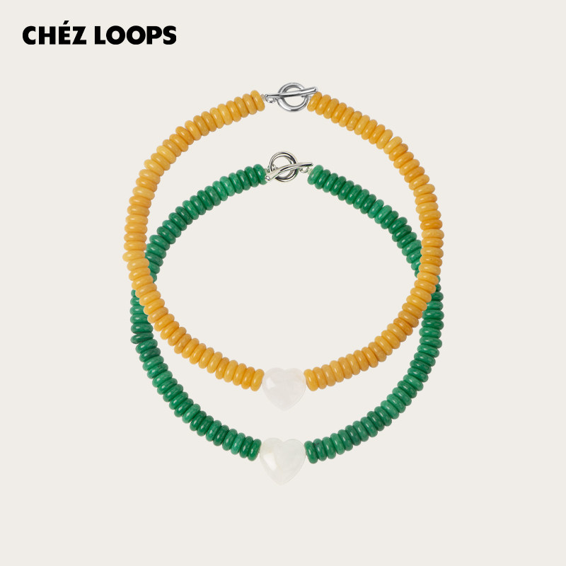 CHEZ LOOPS旷野琥珀白水晶项链原创设计黄玉马来玉镀金吊坠锁骨链