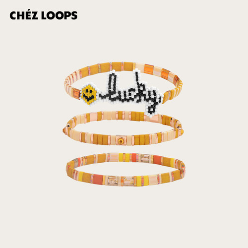 CHEZ LOOPS钉珠幸运手链 明星同款原创提拉珠水钻三条手串套组
