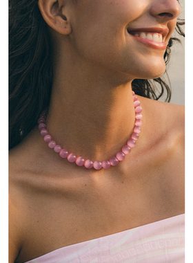 CHEZ LOOPS猫眼石项链 原创水晶系列桃粉色高级感新款锁骨链女