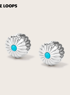 CHEZ LOOPS雏菊绿松石耳钉 原创设计绿松石生日礼物耳坠925银针