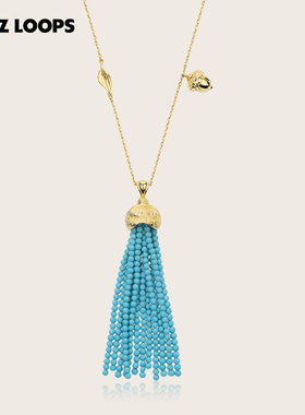 CHEZ LOOPS松果瀑布项链原创设计新款复古绿松石秋冬毛衣链镀金