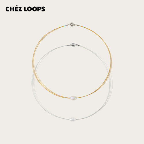 CHEZ LOOPS和旋金银丝珍珠项链原创高级感镀金锁骨链女款春夏新款