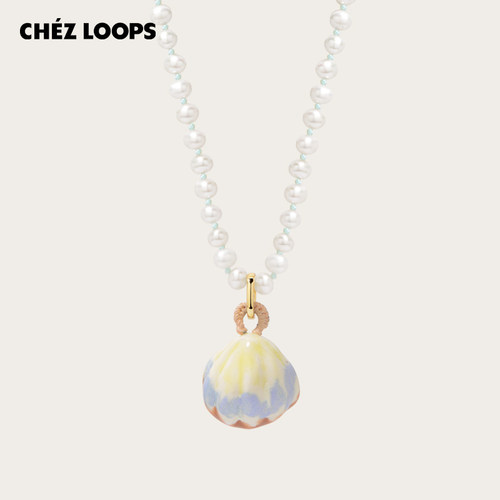 CHEZ LOOPS波浪贝壳项链 原创小众设计珍珠手工陶瓷吊坠生日礼物