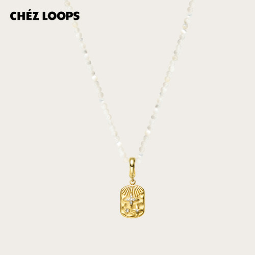 【新品】CHEZ LOOPS天然白蝶贝小米珠可拆卸小金牌吊坠细链项链
