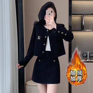 加绒加厚2025秋冬新款 2576 女士小香风上衣短裙两件套外套裙子套装