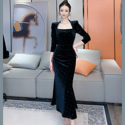 2025秋新款气质轻奢气质修身包臀鱼尾连衣裙JT0057