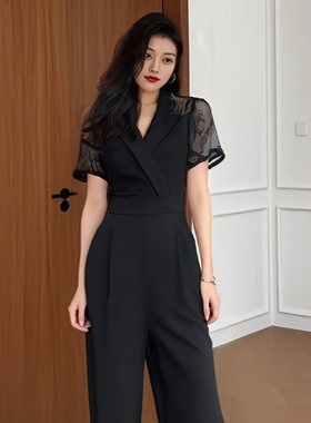 黑色阔腿连体裤女2026夏季新款气质连衣裤高级感显瘦连身裤D1038
