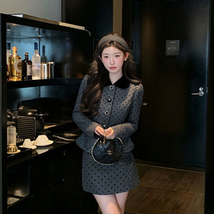 有里布2026春季新款波点外套半身裙套装女法式复古两件套QJ0138