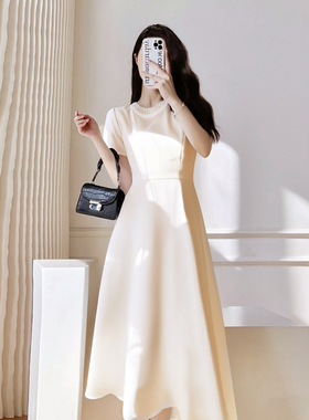 端庄大气设计师款裙子2026夏季新款绝美白色圆领小众连衣裙D1448B
