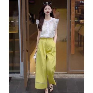 2025夏装 九分休闲裤 套装 衬衫 两件套D2650 女无袖 有里布巨好看