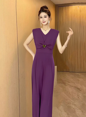 2025夏季新款小香风御姐风法式休闲风时尚连体裤高腰显瘦D3055