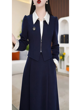 2026春季新款女设计感翻领休闲简约轻奢中长款长袖连衣裙D0574