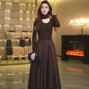 有里布气质长袖 轻奢设计师连衣裙D0185 轻奢显瘦长裙2025春秋新款