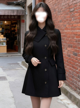有里布2026春季新款女大衣收腰大裙摆风短款风衣连衣裙外套LJ0133