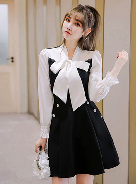 显瘦内搭高级感连衣裙2025春秋新款小香风拼接小个子气质裙子1849