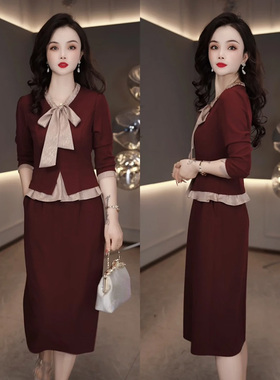 2025秋季新款洋气时尚显瘦设计感气质名媛长袖假两件连衣裙D3752