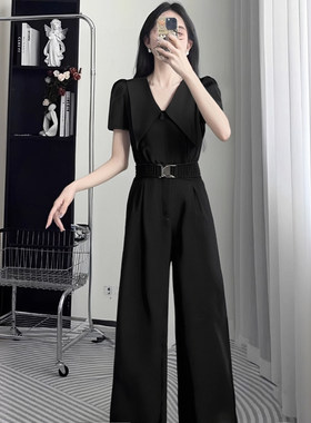 2026春季新款女装气质通勤高级感短袖连体裤收腰阔腿连体衣D1905