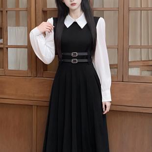 送腰带收腰显瘦假两件裙子2025春秋季 气质洋气连衣裙1953 女装
