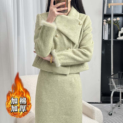 加棉加厚2026春季新款女减龄一整套搭配套装外套半裙两件套D4132
