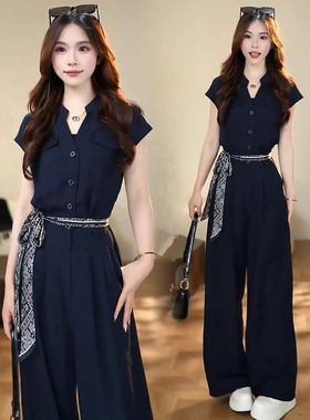 【送丝巾】2025夏季新款今年流行洋气减龄设计感显瘦连体裤D2866