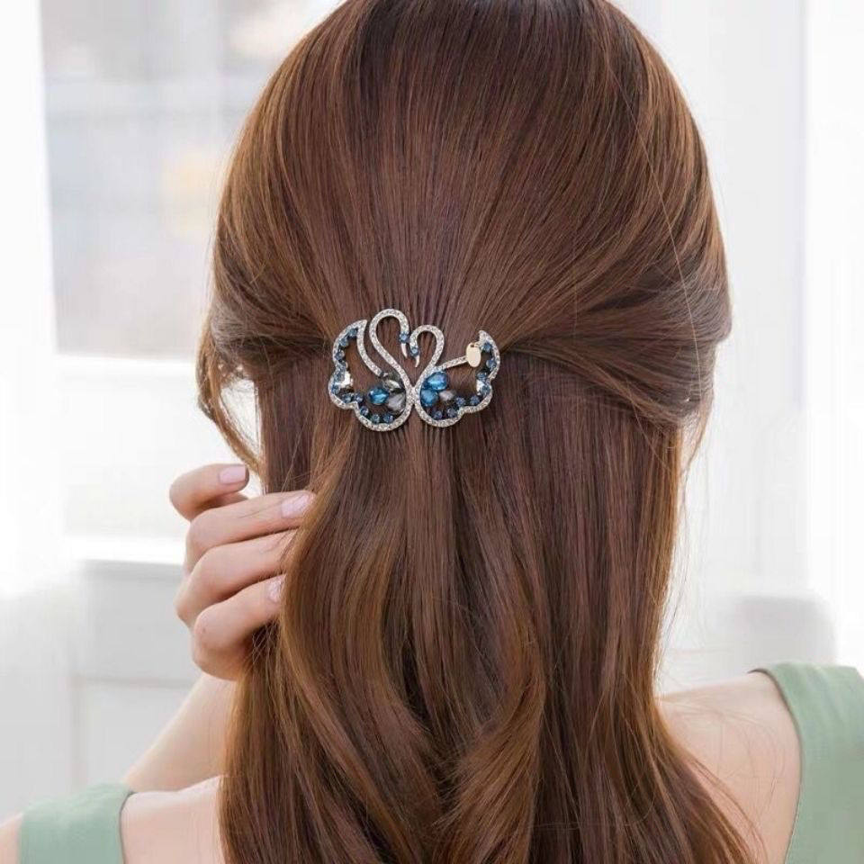 天鹅水钻弹簧夹优雅发夹后脑勺顶夹女士发卡妈妈盘发水晶头饰发饰