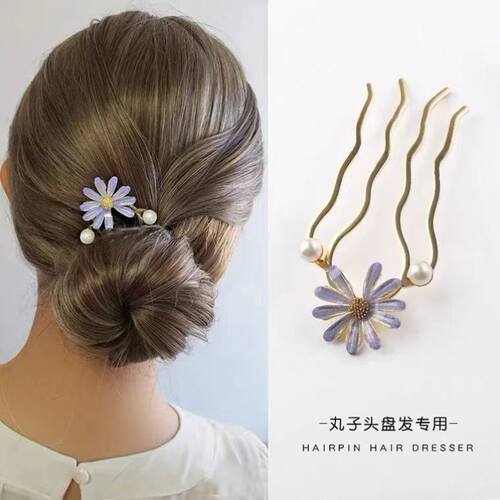 丸子头盘发梳插梳简约簪子发夹发神器后脑勺发插头饰蓬松懒人发卡