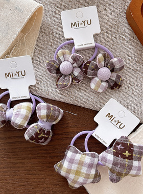 卷糖果儿童发圈女宝宝紫色格子花朵星星发绳甜美立体充棉领结发圈
