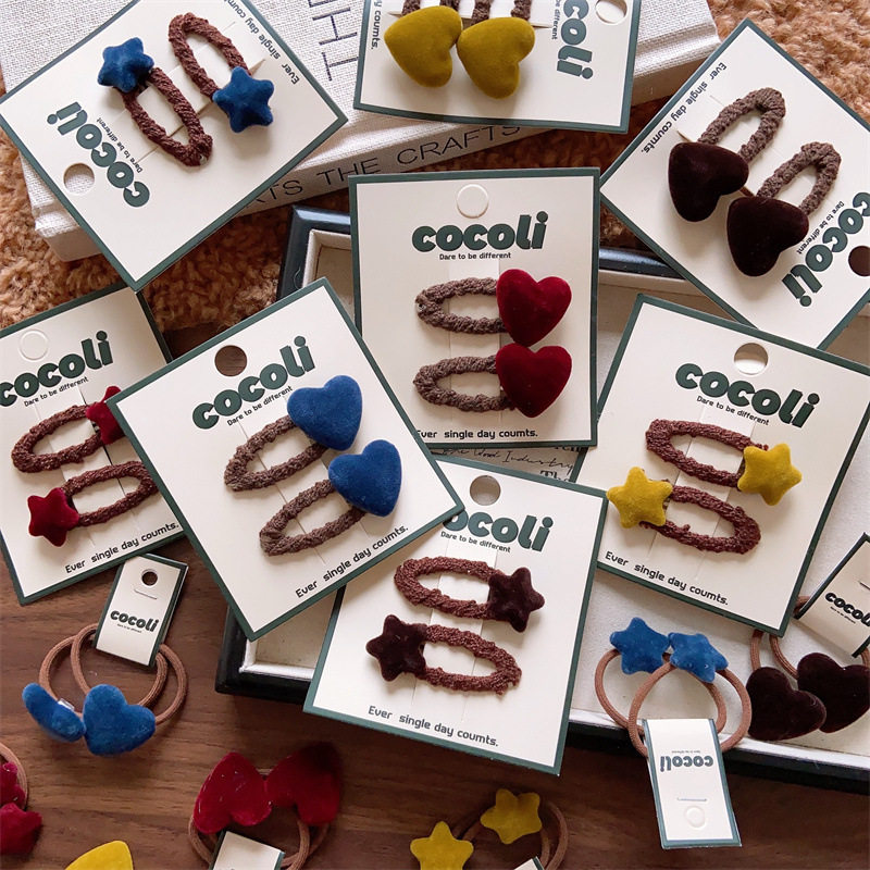 卷糖果儿童发饰新款丝绒爱心星星发圈女童少女百搭星星爱心小皮筋