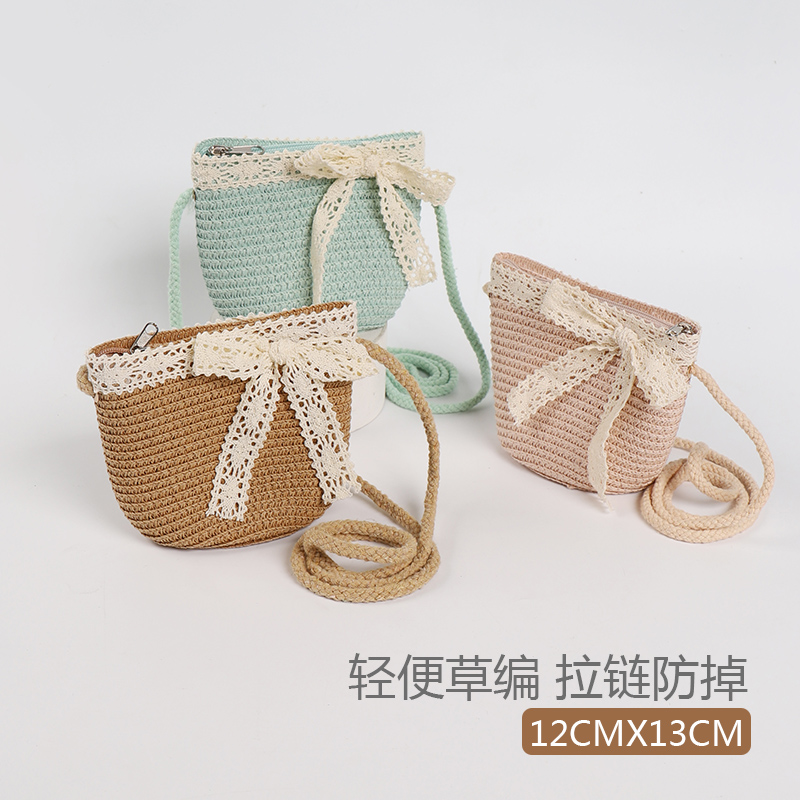 亲子款小清新草编迷你包包