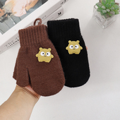 儿童包指毛线手套秋季 冬天挂脖户外保暖可爱男女宝宝卡通防寒手套