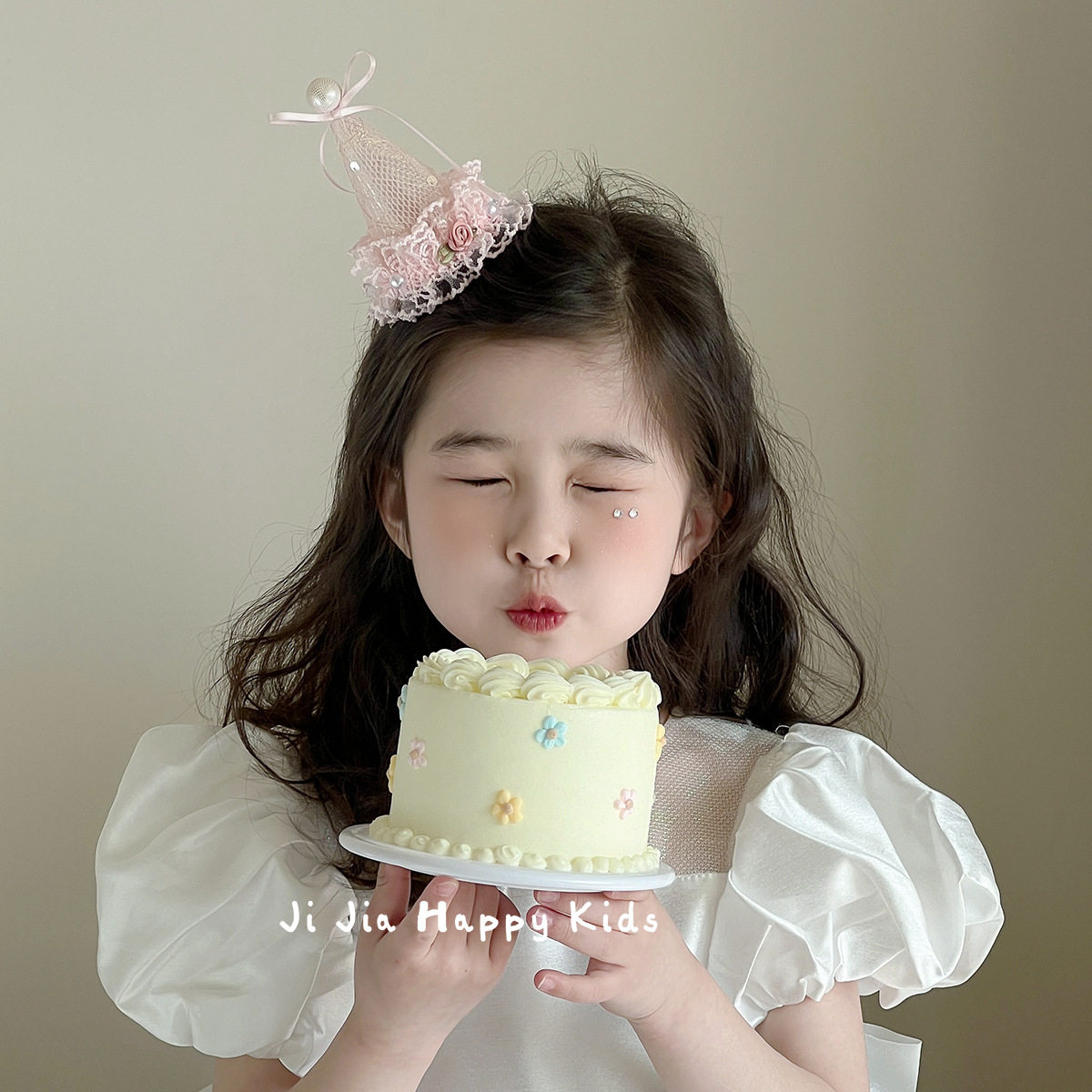 女童公主法式洛可可蕾丝花边生日帽粉色网纱儿童头饰高级感超仙美