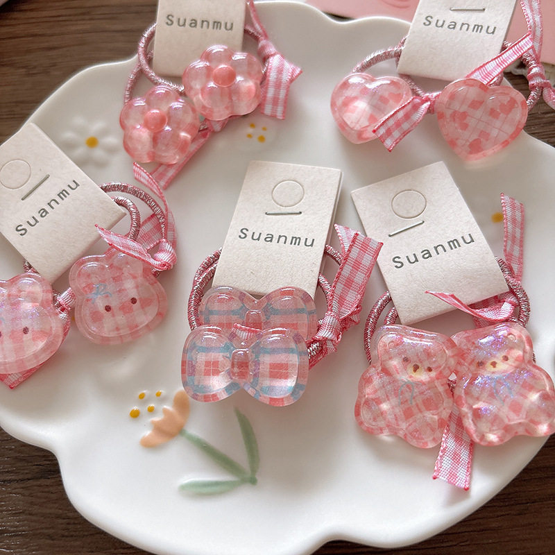 卷糖果儿童发圈可爱树脂卡通小兔爱心格纹小揪揪头绳马尾皮筋发绳