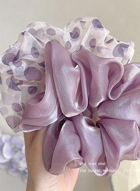 卷糖果夏季紫色波点网纱缎面大肠发圈头绳女生扎头发绳橡皮筋