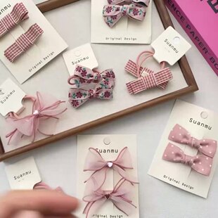 卷糖果儿童发夹网纱蝴蝶结发夹粉色发饰公主甜美白波点蝴蝶结头饰