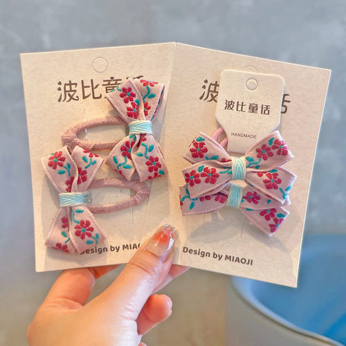 卷糖果女童刺绣花朵发饰