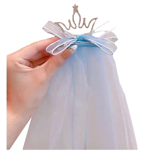 女童小公主皇冠头饰儿童粉色头纱头顶立体亮钻宝宝生日拍照发夹