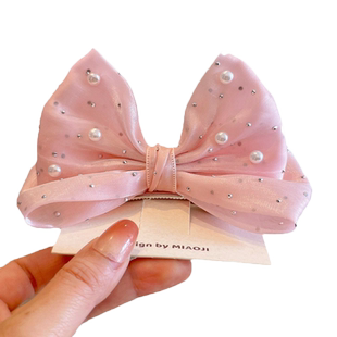 在逃公主红色蝴蝶结女童发饰可爱珍珠头顶发夹女孩子粉色爱莎蓝色