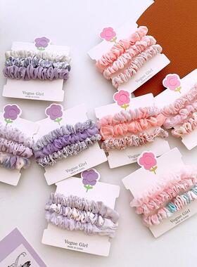 森系小清新复古碎花紫色发圈田园少女扎马尾皮筋发绳儿童发饰头绳