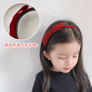 丝绒蝴蝶结发箍儿童红色头饰碎发发卡女童公主不伤发防滑带齿围梳