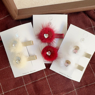 卷糖果儿童发夹毛绒水钻发夹女少女心水貂毛钻石小清新百搭鸭嘴夹