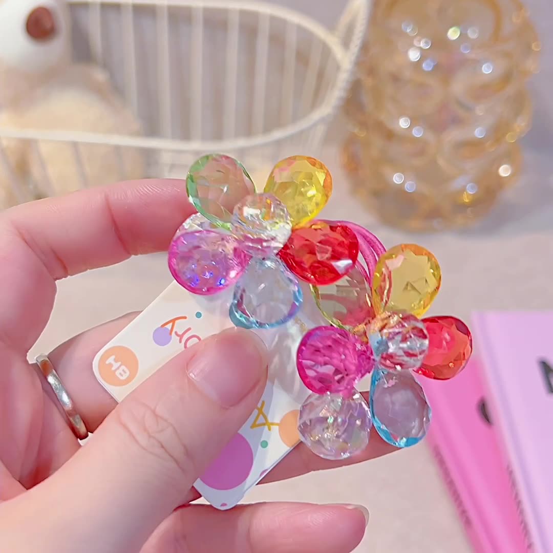 卷糖果儿童发绳水晶透亮花朵甜美少女百搭彩色高马尾弹力皮筋发饰