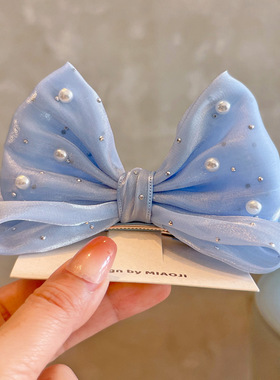 在逃公主红色蝴蝶结女童发饰可爱珍珠头顶发夹女孩子粉色爱莎蓝色