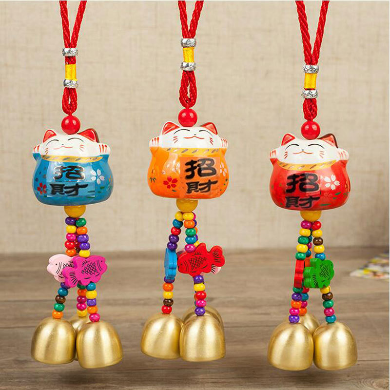 汽车挂件饰品出入平安铃铛招财猫车用品内饰后视镜装饰平安符