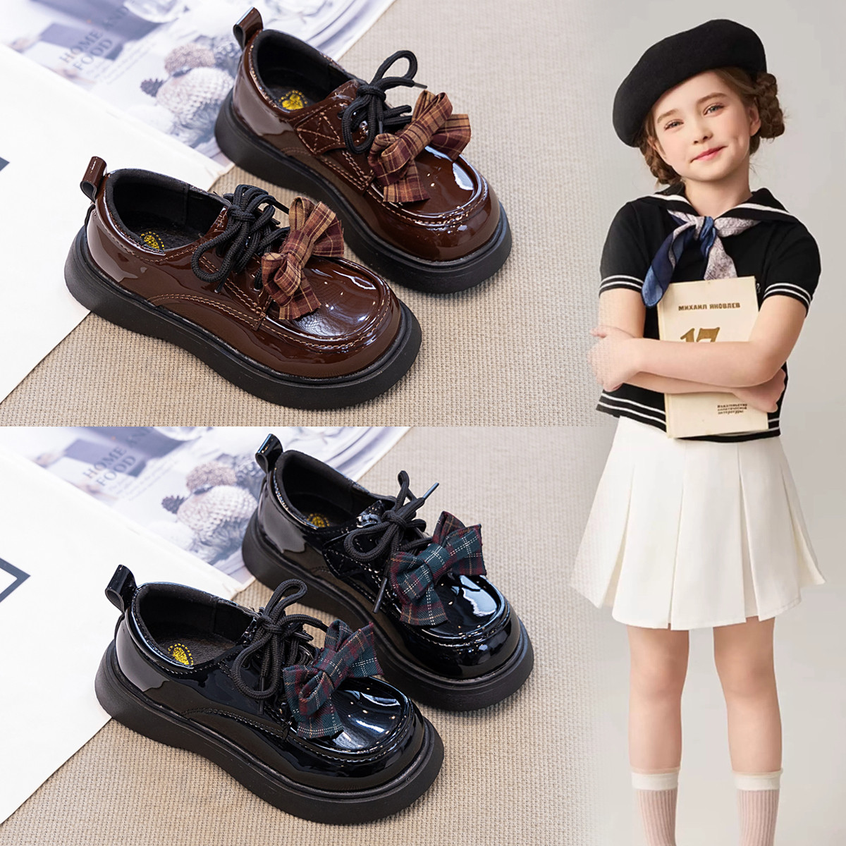 踏步兔女童小皮鞋公主风2026年新款儿童乐福鞋春季女孩平底鞋黑色,童鞋/婴儿鞋/亲子鞋,皮鞋,淘宝优惠券,粉丝福利购,淘宝优惠卷