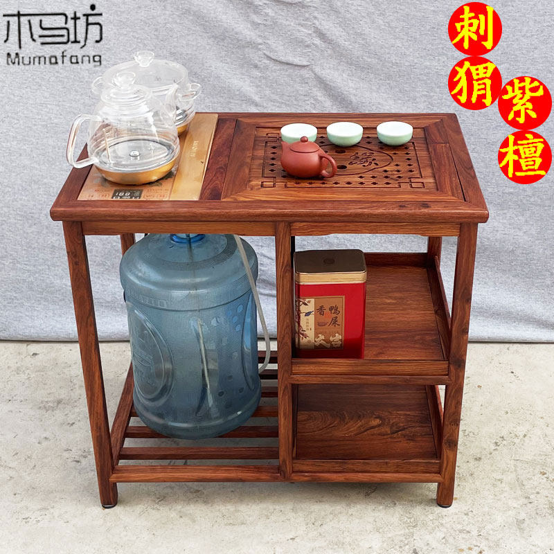 刺猬紫檀木实木茶桌家用小茶台客厅阳台移动茶几收纳茶具桌茶水架