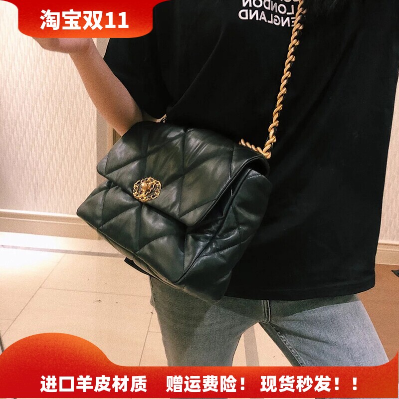 2026新款小香风菱格云朵包链条包羊皮口盖包真皮女包单肩斜挎包女