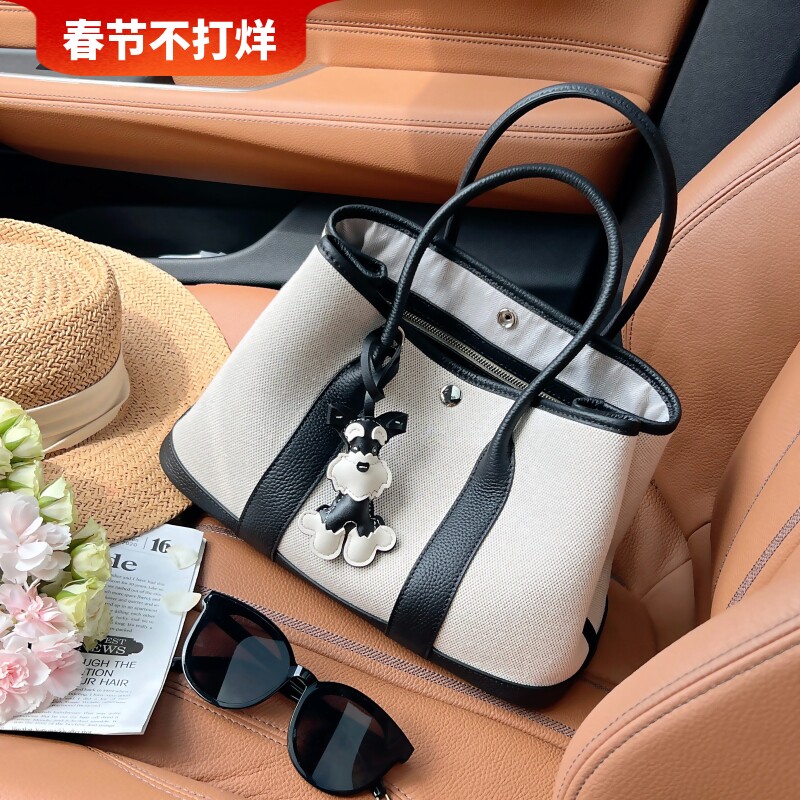 2025秋冬新款牛皮帆布花园包手提包大容量托特包单肩斜挎通勤女包