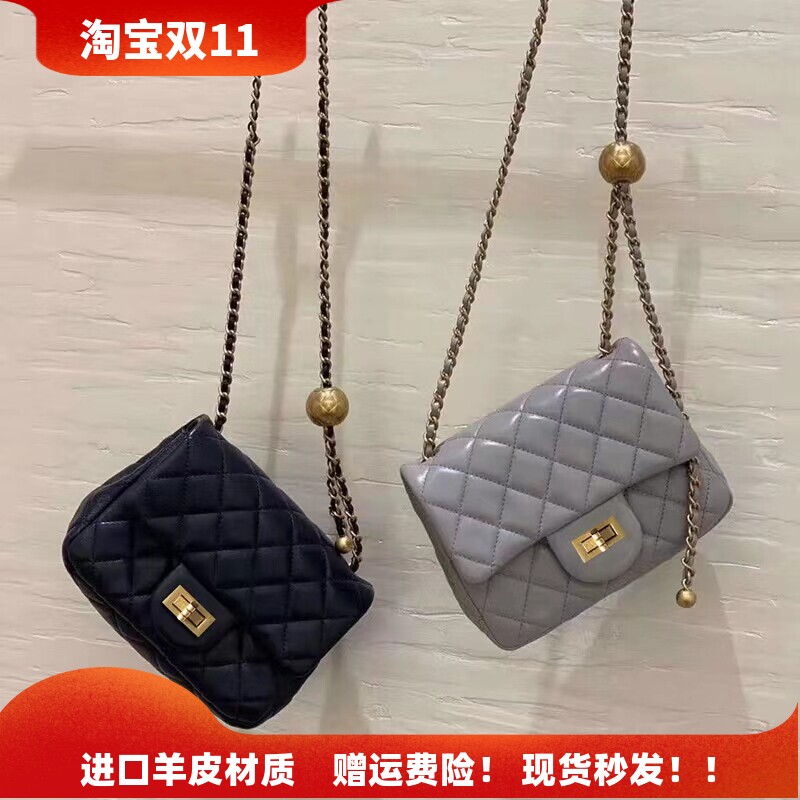 小金球方胖子包羊皮小香风菱格链条包2026新款单肩斜挎包女腋下包